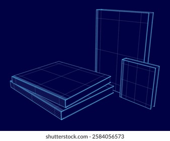 Blue books stacked on top of each other. The books are all the same size and shape