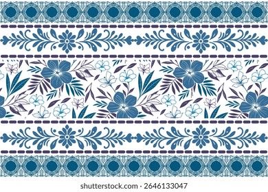 blue border design with line floral artwork featuring outline flowers and abstract botanical lines for repeat use

