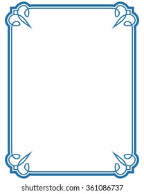 Blue border frame deco vector label simple line corner