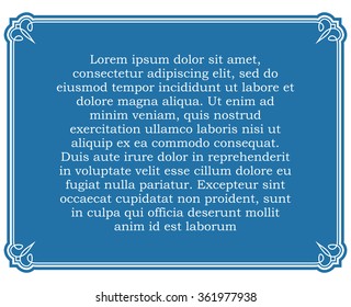 Blue border frame deco vector label simple line corner