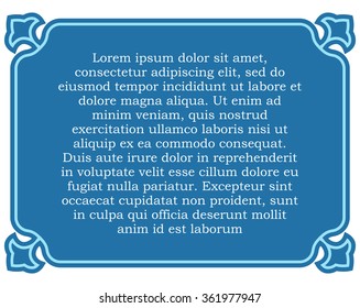 Blue border frame deco vector label simple line corner