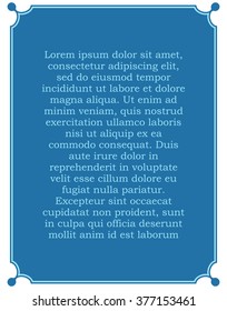 Blue border frame deco vector label simple line corner