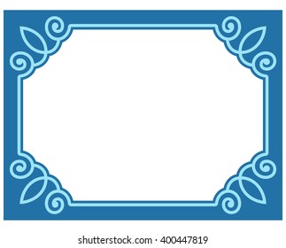 Blue border frame deco vector label simple line corner