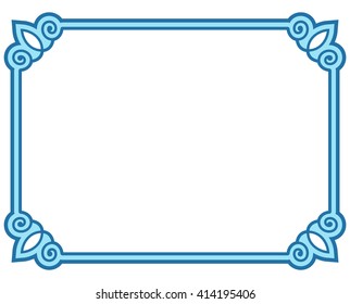 Blue border frame deco vector label simple line corner