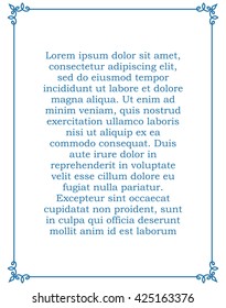 Blue border frame deco vector label simple line corner