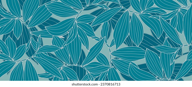 Blue botanical background with branches and leaves. Monochrome vector background for publications on social networks, decor, wallpaper, covers and presentations, postcard design.