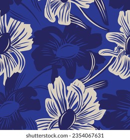 Diseño de patrones sin costura Blue Botanical Floral para textiles de moda, gráficos, fondos y artesanías