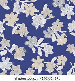 Blue Botanical Floral seamless pattern design for fashion textiles, graphics, backgrounds and crafts