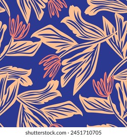 Blue Botanical Floral seamless pattern design for fashion textiles, graphics, backgrounds and crafts