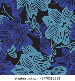 Diseño sin costura de patrón floral botánico azul para textiles de moda, gráficos, fondos y artesanías