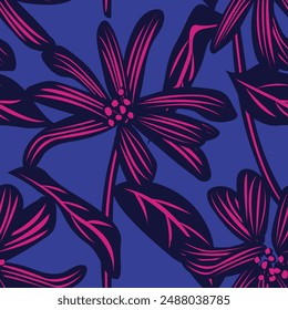 Diseño sin costura de patrón floral botánico azul para textiles de moda, gráficos, fondos y artesanías