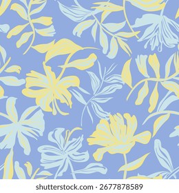 Diseño de patrón transparente floral botánico azul para textiles de moda, gráficos, fondos y artesanías