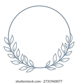Blauer botanischer Rahmen aus Wildblumen und Gartenblumen, Zweigen, Blättern. Blumenvektorkranzsatz. Handgezeichnete elegante Blumenlinien Kunst. Vektorgrafik für Hochzeitseinladung, speichern Sie die Datumskarte, Logo