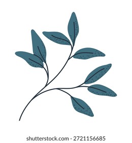 Blue botanical leaf branch vector for minimalist design