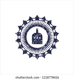 Blue bottle of alcohol icon inside rubber grunge stamp