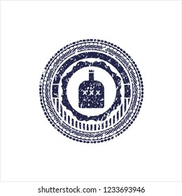 Blue bottle of alcohol icon inside distress rubber seal