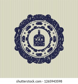 Blue bottle of alcohol icon inside distressed grunge stamp