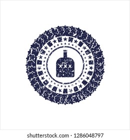 Blue bottle of alcohol icon inside distress grunge seal