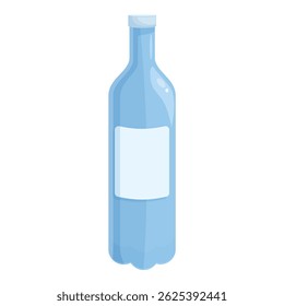 Blue bottle with blank label showing refreshing drink, isolated on white background
