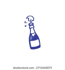 Una botella azul de espuma burbujeante, con espuma y burbujas. Sencillo y festivo