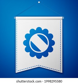 Blue Bottle cap icon isolated on blue background. White pennant template. Vector Illustration