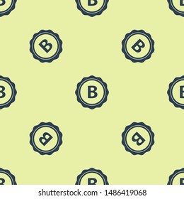 Blue Bottle cap with inscription beer icon isolated seamless pattern on yellow background.  Vector Illustration