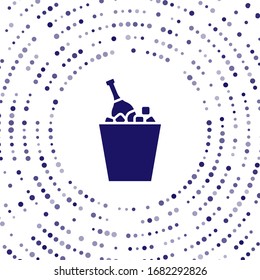Blue Bottle of champagne in an ice bucket icon isolated on white background. Abstract circle random dots. Vector Illustration