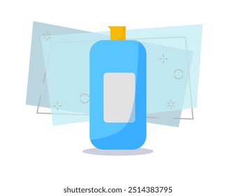 Blue bottle with cleanser illustration. Washing, detergent, plastic. Household concept. Vector illustration can be used for topics like domestic life, supermarket, cleaning