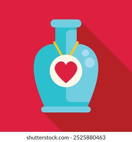 Blue bottle with a heart hanging on it on a red background, perfect for valentine's day projects