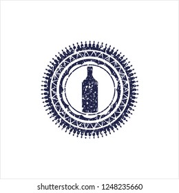 Blue bottle icon inside distressed rubber grunge seal