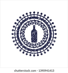 Blue bottle icon inside distressed rubber grunge seal