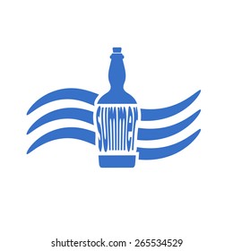 Blue bottle isolated on a white background. Design element. Summer. Vector illustration.
