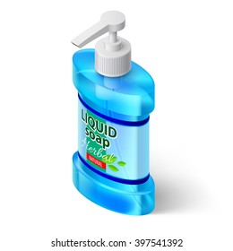 Blue Bottle Liquid Soap with Label Herbal Isolated