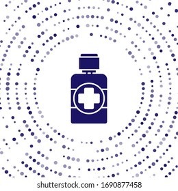 Blue Bottle of medicine syrup icon isolated on white background. Abstract circle random dots. Vector Illustration
