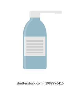 Blue bottle with medicine throat spray. Treatment of sore throat. Flat style. Isolated vector illustration