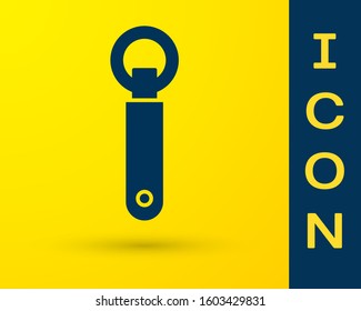 Blue Bottle opener icon isolated on yellow background.  Vector Illustration