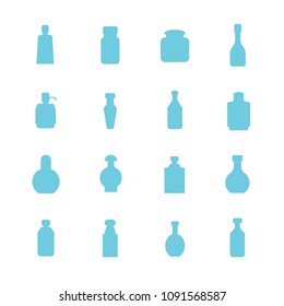 blue bottle packaging icons set