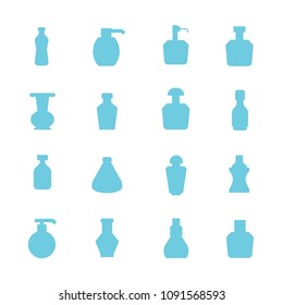 blue bottle packaging icons set