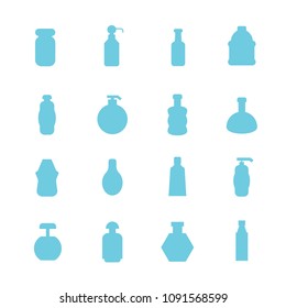 blue bottle packaging icons set