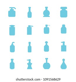 blue bottle packaging icons set