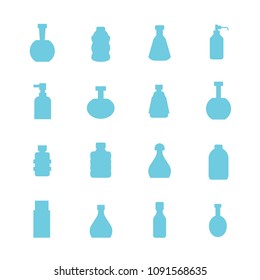 blue bottle packaging icons set