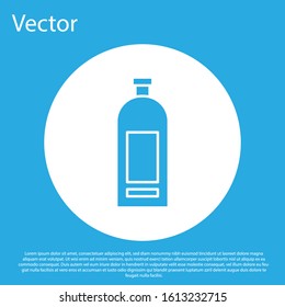 Blue Bottle of shampoo icon isolated on blue background. White circle button. Vector Illustration