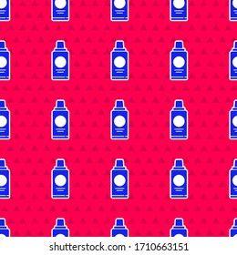 Blaue Flasche Shampoo Symbol einzeln auf rotem Hintergrund. Vektorillustration-Illustration