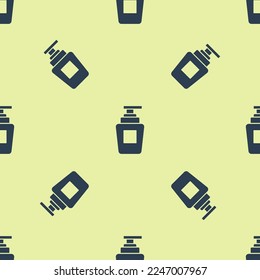 Blue Bottle of shampoo icon isolated seamless pattern on yellow background.  Vector Illustration