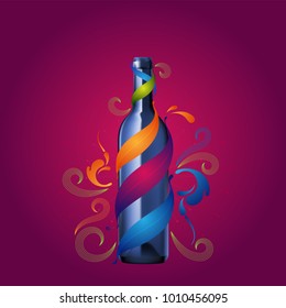 blue bottle with swirl floral art is suitable for your design illustration
