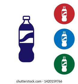 Blue Bottle of water icon isolated on white background. Soda aqua drink sign. Set color icon in circle buttons. Vector Illustration