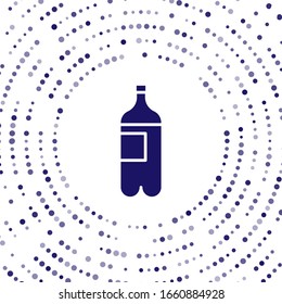 Blue Bottle of water icon isolated on white background. Soda aqua drink sign. Abstract circle random dots. Vector Illustration
