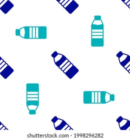 Blue Bottle of water icon isolated seamless pattern on white background. Soda aqua drink sign.  Vector