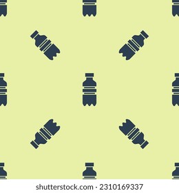 Blue Bottle of water icon isolated seamless pattern on yellow background. Soda aqua drink sign.  Vector