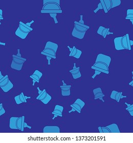 Blue Bottle of wine in an ice bucket icon isolated seamless pattern on blue background. Vector Illustration